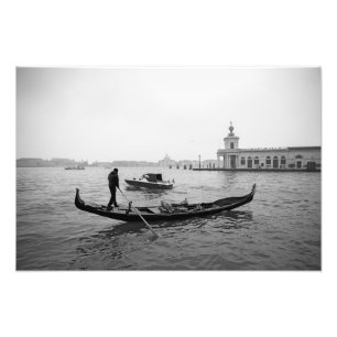 Gondolier Venice Italië zwart-wit landschap P Foto Afdruk
