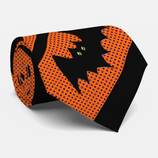 Gone Batty Halloween Bats, Stripes en Polka Dots Stropdas (Opgerold)