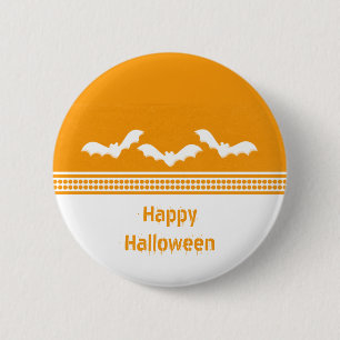 Gone Batty Halloween Button, Oranje & wit Ronde Button 5,7 Cm