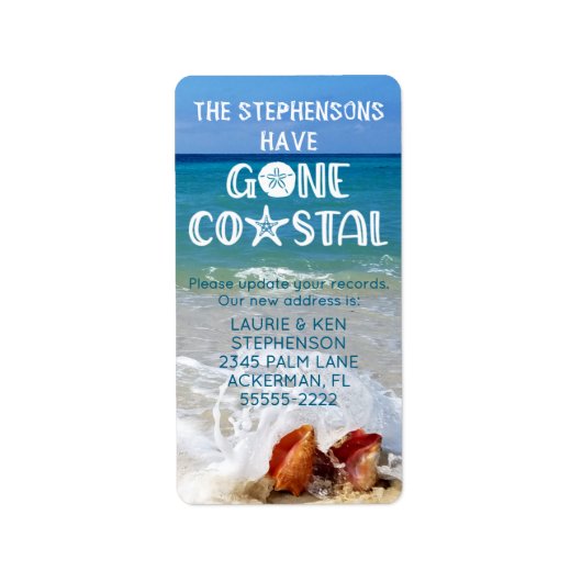 Gone Coastal Beach Wave Shells Foto Moving Etiket (Voorkant)