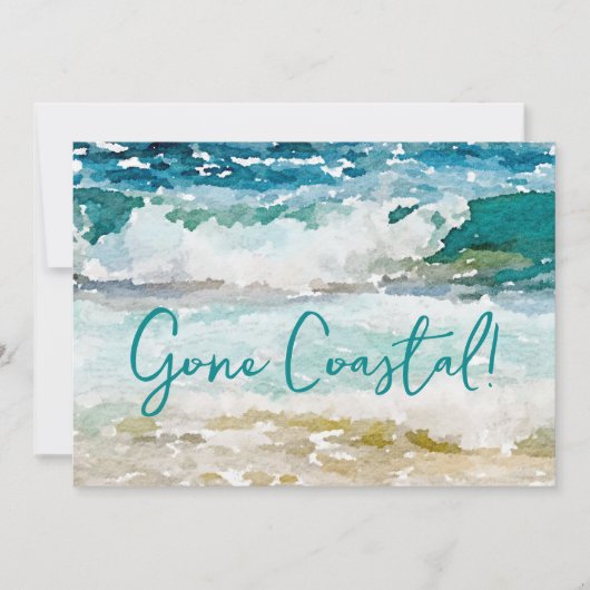 Gone Coastal New Home Wave op het strand Waterverf Aankondiging (Voorkant)