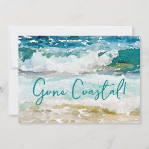 Gone Coastal New Home Wave op het strand Waterverf Aankondiging