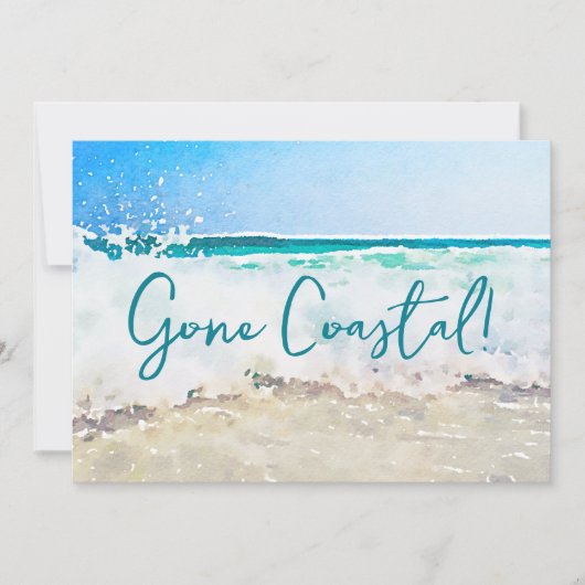 Gone Coastal New Home Wave op het strand Waterverf Aankondiging (Voorkant)