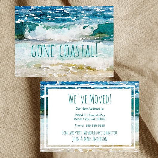 Gone Coastal New Home Wave op het strand Waterverf Aankondiging