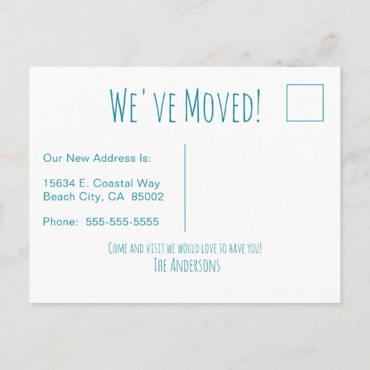 Gone Coastal New Home Wave op het strand Waterverf Aankondigingskaart (Achterkant)