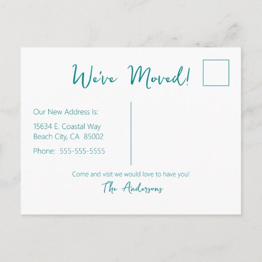 Gone Coastal New Home Wave op het strand Waterverf Aankondigingskaart (Achterkant)