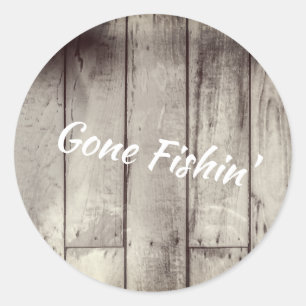 Gone Fishin' wooden plank Ronde Sticker