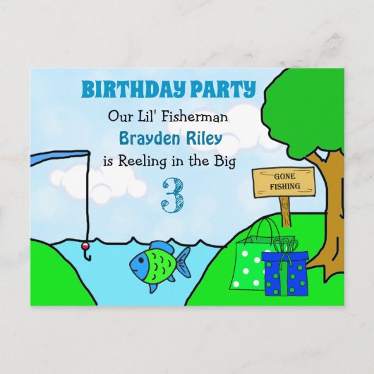 Gone Fishing Petite Boy's Birthday Invitations (Devant)