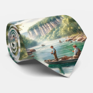Gone Fishing Schilderachtig Waterlandschap Heren Stropdas
