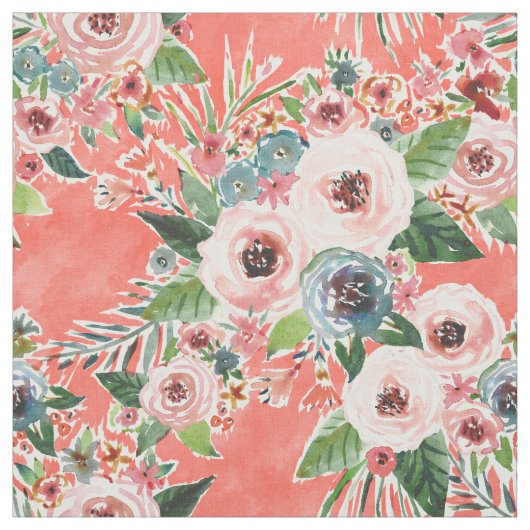 GONE FLORAL Coral Roos Print Stof (Swatch)