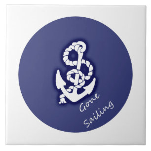 Gone Sailing White Anker op Nautical Blue Tegeltje