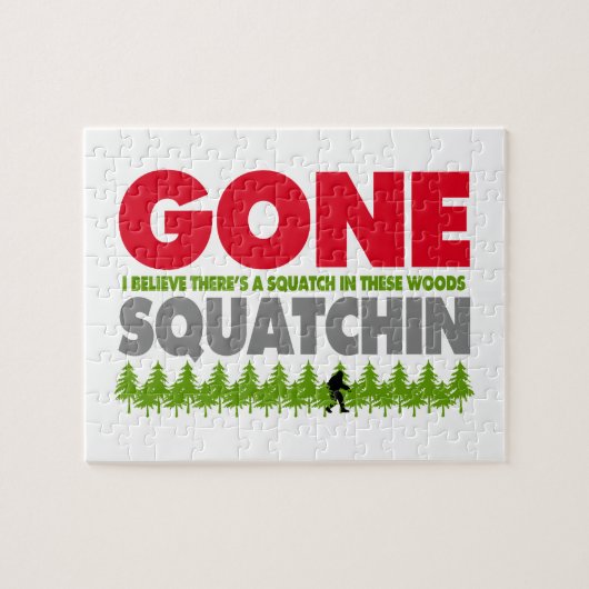 Gone Squatchin Bigfoot die zich in Bossen verbergt Legpuzzel (Horizontaal)