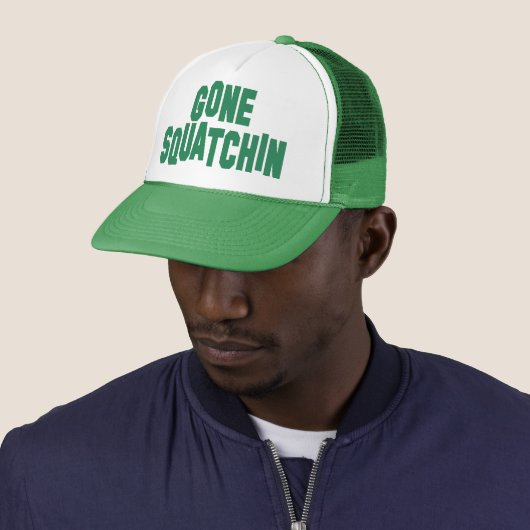 Gone Squatchin Green Mesh Snap Back Trucker Hat Trucker Pet (In situ)