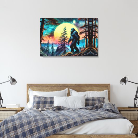 Gone Squatchin' Kleurrijke Sasquatch Landschap Canvas Afdruk (Insitu (Slaapkamer))