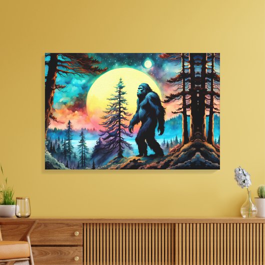 Gone Squatchin' Kleurrijke Sasquatch Landschap Canvas Afdruk (Insitu (Woonkamer))