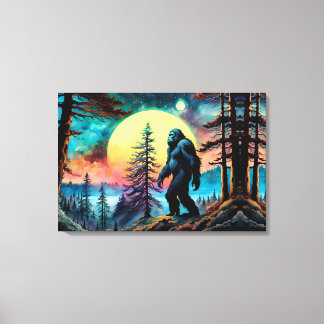 Gone Squatchin' Kleurrijke Sasquatch Landschap Canvas Afdruk