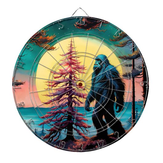 Gone Squatchin' Kleurrijke Sasquatch Landschap Dartbord (Voorkant)