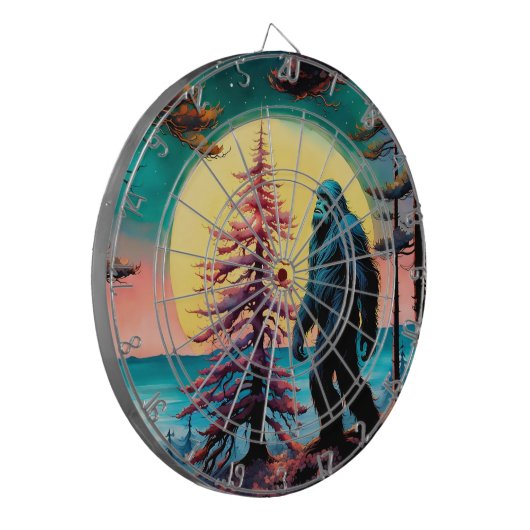 Gone Squatchin' Kleurrijke Sasquatch Landschap Dartbord (Voorkant Links)