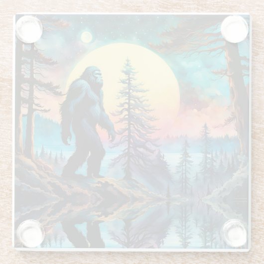 Gone Squatchin' Kleurrijke Sasquatch Landschap Glazen Onderzetter (Achterkant)