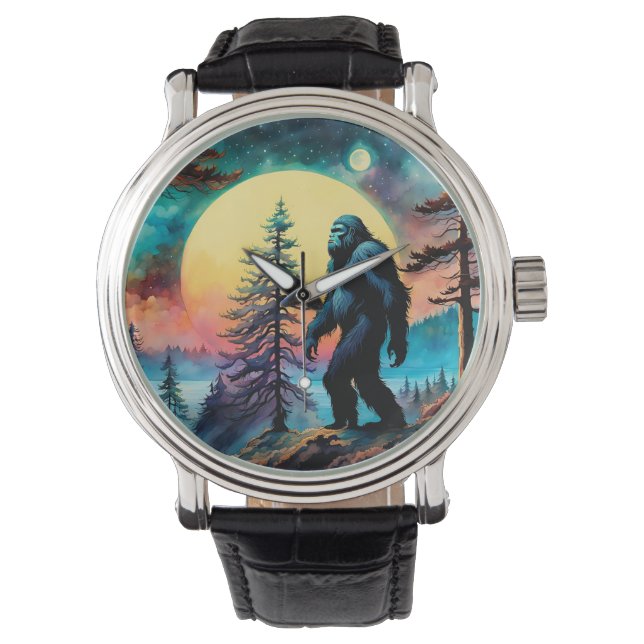 Gone Squatchin' Kleurrijke Sasquatch Landschap Horloge (Voorkant)