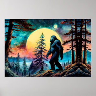 Gone Squatchin' Kleurrijke Sasquatch Landschap Poster