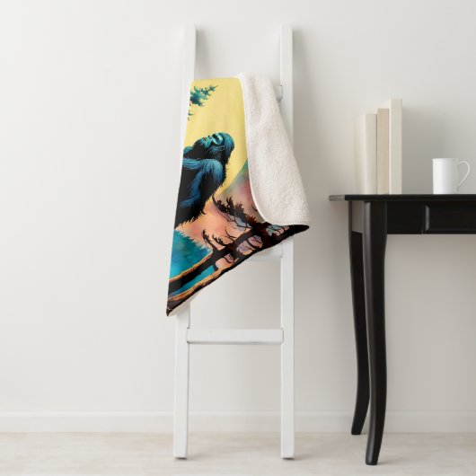 Gone Squatchin' Kleurrijke Sasquatch Landschap Sherpa Deken (In situ)