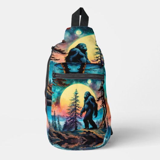 Gone Squatchin' Kleurrijke Sasquatch Landschap Toe Sling Bag (Voorkant)