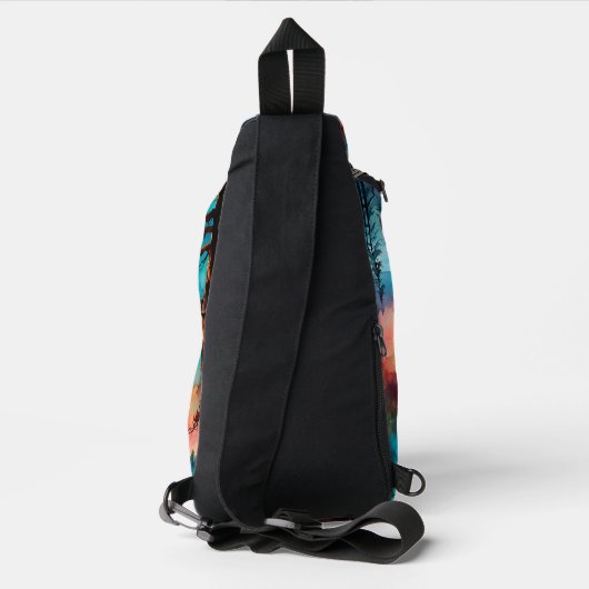 Gone Squatchin' Kleurrijke Sasquatch Landschap Toe Sling Bag (Achterkant)