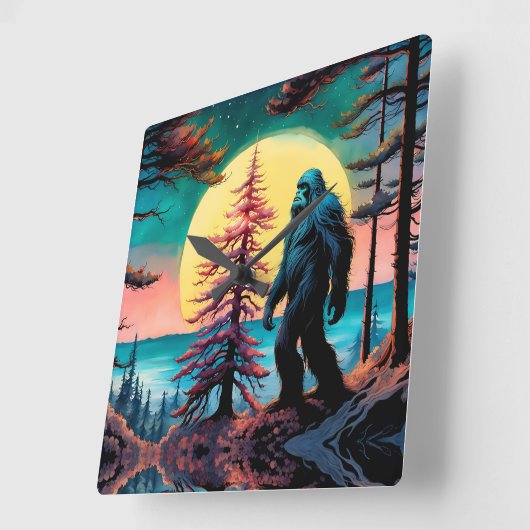 Gone Squatchin' Kleurrijke Sasquatch Landschap Vierkante Klok (Hoek)