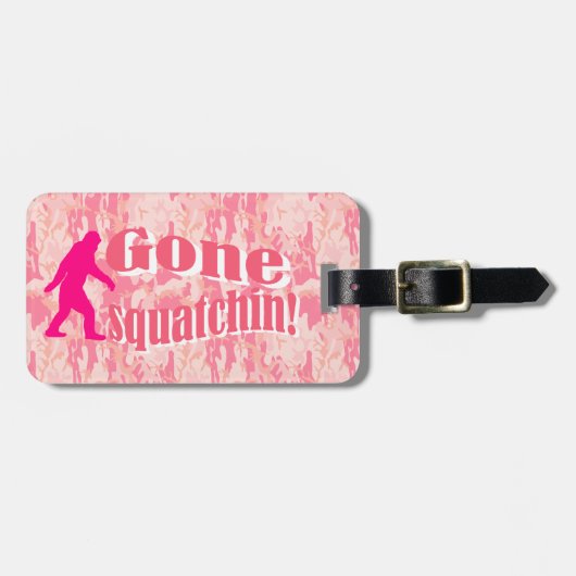Gone squatchin roze camo bagagelabel (Voorkant horizontaal)