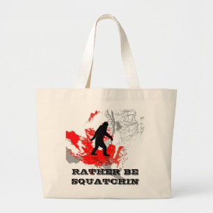 Gone Squatchin, zwarte bigfoot Grote Tote Bag