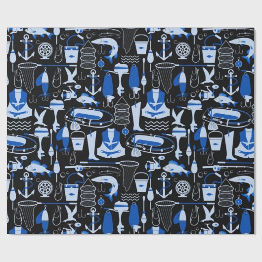 Gone Vissen Blue Pattern Cadeaupapier (Vlak)