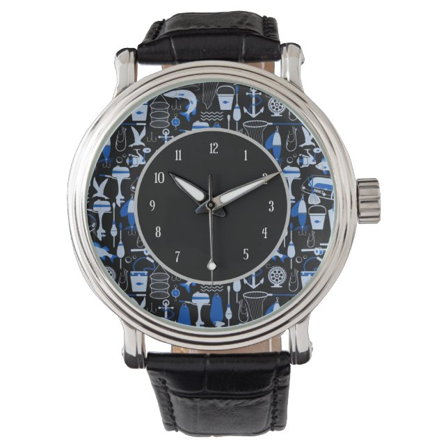 Gone Vissen Blue Pattern Horloge (Voorkant)