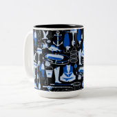 Gone Vissen Blue Pattern Tweekleurige Koffiemok (Voorkant links)