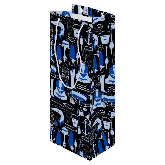Gone Vissen Blue Pattern Wijn Cadeautas (Achterkant Gekanteld)