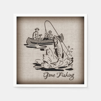 Gone Vist  Canoe Kayak Fish op Burlap Servet