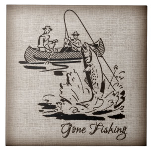 Gone Vist Canoe Kayak Fish op Burlap Tegeltje