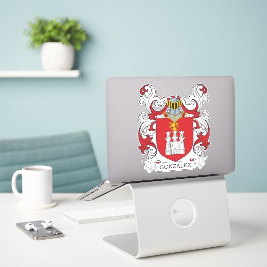 Gonzalez Family Crest Sticker (Laptop op bureau)