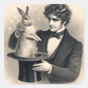  goochelaar en konijn magische truc vierkante sticker