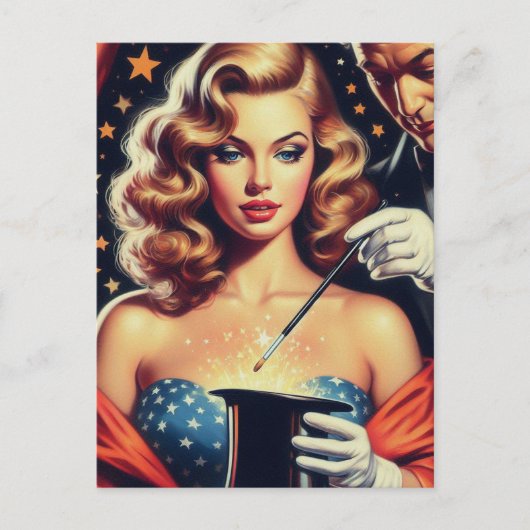 Goochelaar Pin Up Briefkaart (Voorkant)