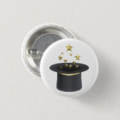 Goochelaars hoed met gouden sterren ronde button 3,2 cm (Voorkant /achterkant)