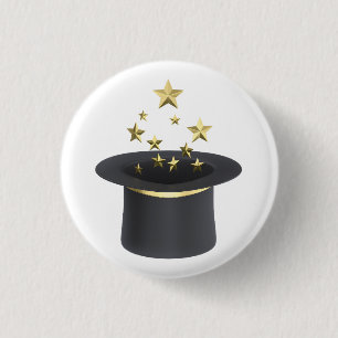 Goochelaars hoed met gouden sterren ronde button 3,2 cm