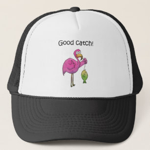 Good Catch Funny Whimsical Pink Flamingo Fish Trucker Pet