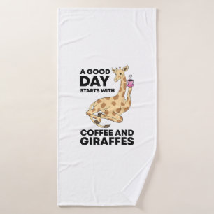 Good Day Starts With Coffee & Giraffe Gift Funny Badhanddoek
