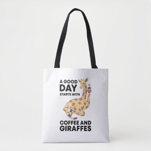 Good Day Starts With Coffee & Giraffe Gift Funny Draagtas (Voorkant)