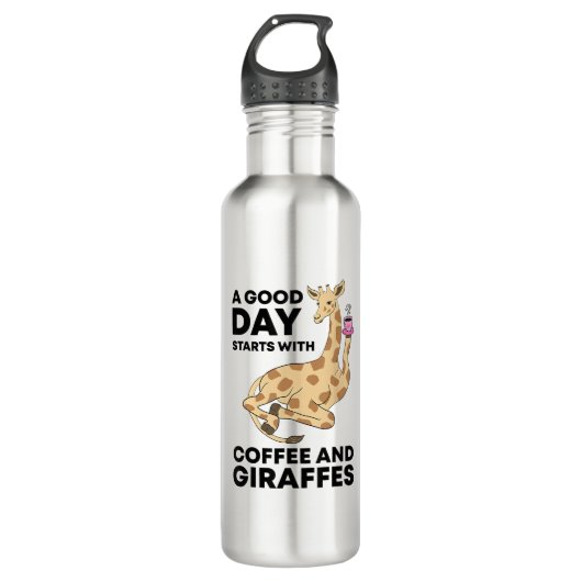 Good Day Starts With Coffee & Giraffe Gift Funny Waterfles (Voorkant)