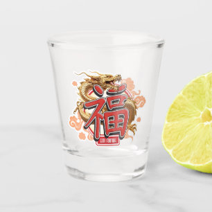 "Good Fortune" Chinese draak en geluk symbool Shot Glas