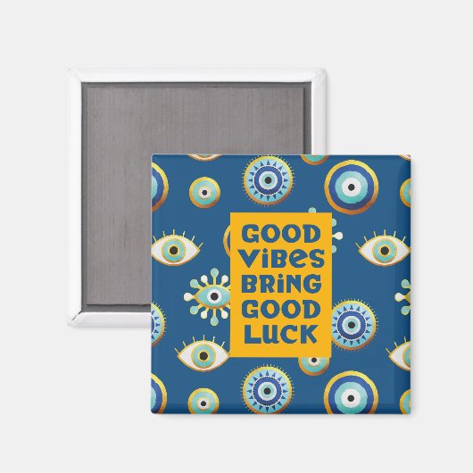 Good Luck and Vibes Evil Eye Magnet Magneet (Voorkant / Achterkant)