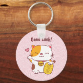 Good Luck Cat Japans Maneki Neko Waves Patroon Sleutelhanger (Voorkant)