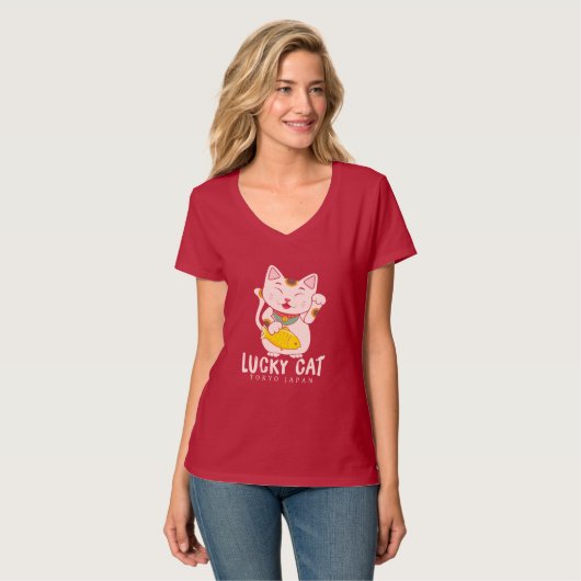 Good Luck Charm Lucky Cat Maneki Neko Japans T-shirt (Voorkant volledig)